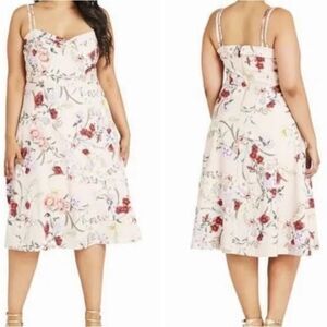 City Chic Daytime Diva Fit and Flare Floral Dress Tea Midi Plus Size XXL 24 Pink